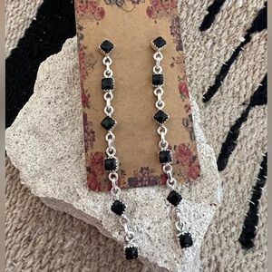 ❤️ 3.60”L Statement Black Onyx Dangle Navajo Earrings 10Gm GORGEOUS Southwestern